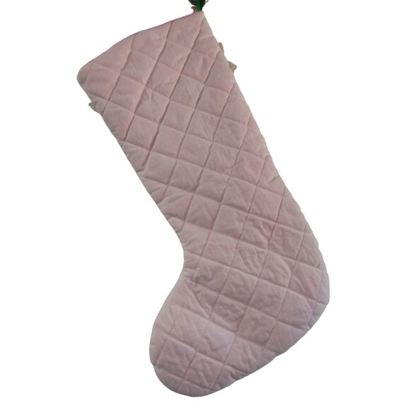 Vintage Quilted Christmas Stocking Lace Embroidered Ribbon RicRac Pink Green EUC - Picture 2 of 9